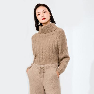 China Women Turtle Neck Anti-Shrink Bat Sleeve Thick Cashmere Sweater Crop Top for sale