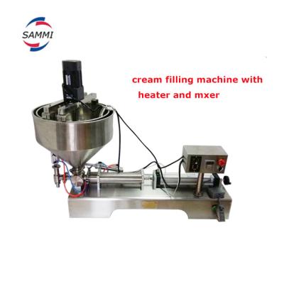 China Pneumatic Semi Auto Liquid Paste Oil Sauce Honey Shampoo Filling Machine With Heater And Mixer for sale