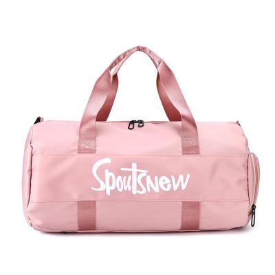 China 2022 Fashion Eco-Friendly Wholesale Gift Promotional Nylon Cross - Body Custom Logo Pink Fleece Sports Travel Gym Bag For Women for sale