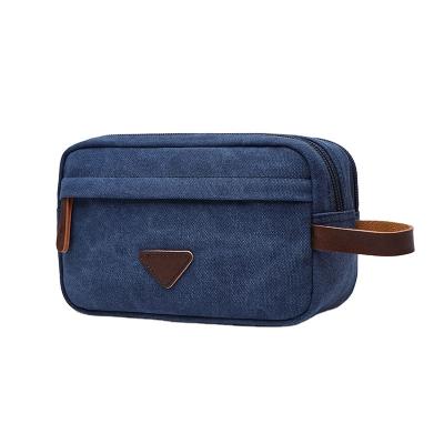 China Wholesale Recycled Classic Materials Navy Boy Outdoor Small Men Travel Make Up Cotton Unisex Empty Cosmetic Bag Canvas Bag Custom Logo for sale