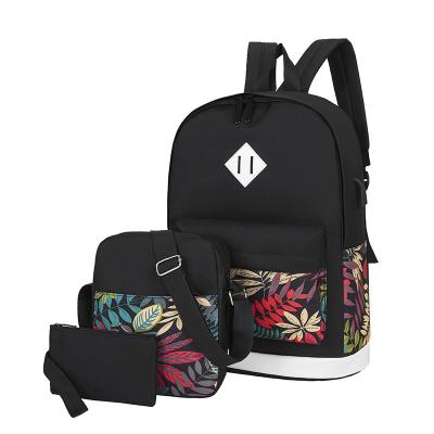 China Professional Custom 3PCS Travel School Bag High Capacity Black Nylon Art Printing Computer Backpack For Adults And Children Anti-theft for sale