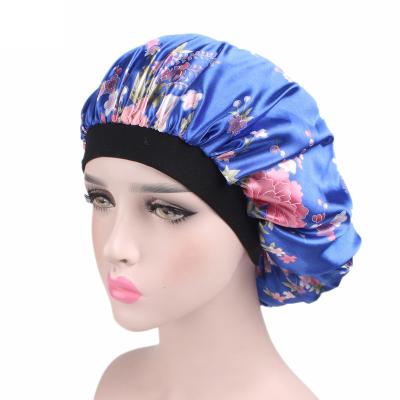 China Floral Printed Plaid KLH138 Satin Bath Cap Chemotherapy Hair Cover Leopard Turban Bath Reusable Silk Viable Sleep Hat for sale