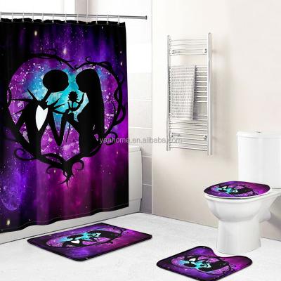 China Viable Cartoon Halloween Kids Shower Curtain Custom Luxury Digital Printing Shower Curtain With Bath Mat Set For Bathroom for sale