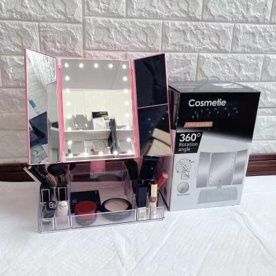 China Factory Direct Lit Lit Storage Box Makeup Organizer Box With Mirror Led Light for sale