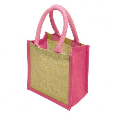 China Custom Small Size Reusable Jute Bag , Silk Printed Reusable Grocery Bags Handle Jute Bag for sale