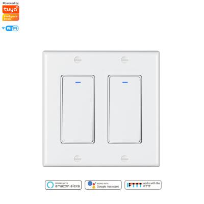 China US Standard 2 Strip Fireproof Tuya WiFi Smart Home E-starri ABS+PC Material V0 Wall Remote Control Smart Switch Compatible with Alexa Google for sale