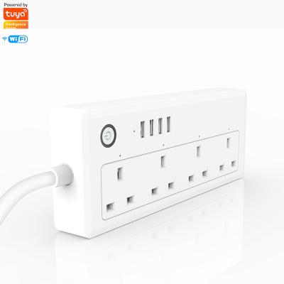 China Wifi E-starri Tuya WiFi 4/4 Ways AC Outlet Smart Plug USB Extension Socket APP Power Charging Remote Control Smart Band With Alexa for sale