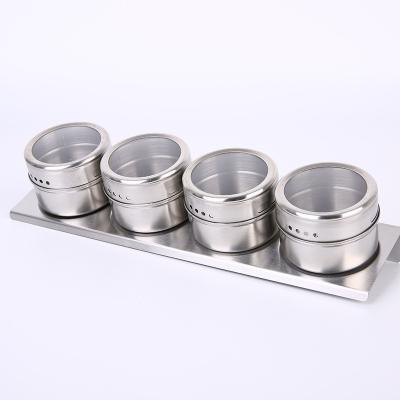 China Sustainable Magnetic Stainless Steel Spice Jar Set Seasonings Containers & Condiments Spice Set Magnetic Holder for sale