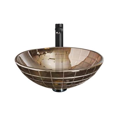 China Modern Handmade Glass Basin Tile Round Shaped Countertop Tempered Glass Basin Glass Basin Sink for sale