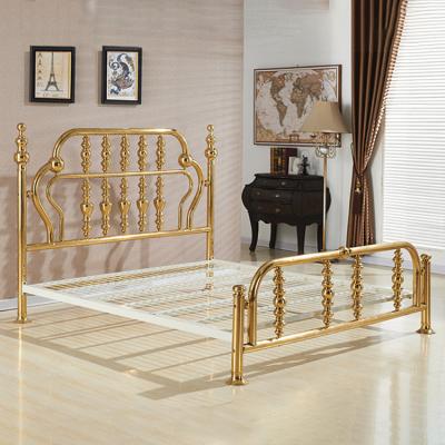 China Handmade European Archaistic Brass Queen Size Gold Color Bedroom Furniture Metal Garden Style Double Bed for sale