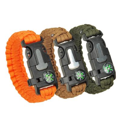 China Tactical Paracord 550 Outdoor Survival Bracelets Compass Fire Starter Paracord Band Bracelet Adjustable for sale