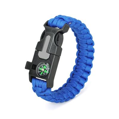 China Outdoor Survival Paracord Bracelet with Fire Starter Whistle Compass-Blue for sale