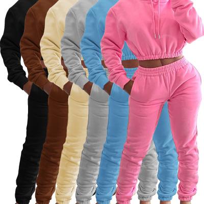 China Custom one-piece spring and winter anti-pilling logo plus velvet sports and leisure suit hoodie pants jogging two-piece suit for sale