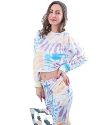 China 2021 European and American women's new pajamas women's fall/winter QUICK DRY cultured fashionable home wear tie-dye home service suit ladies for sale