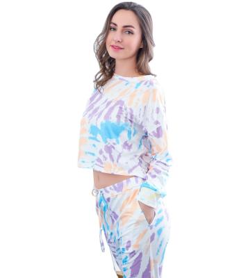 China Wholesale QUICK DRY Women's Crewneck Tops Long Pants Sweatsuit Tie Dye Print Loungewear Ladies Lounge Wear Fashion Two Piece Se for sale