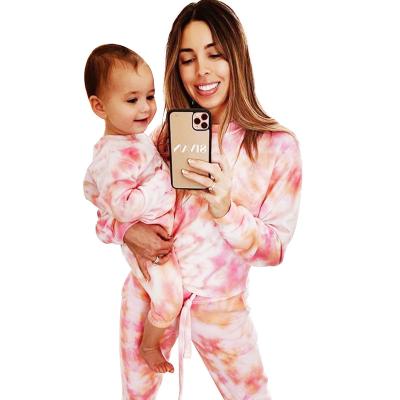 China Hot Sale Wholesale QUICK DRY Fashion Long Sleeve Amazon Link Dye Casual Pajamas Set Clothes Fashion Parent Child Set for sale