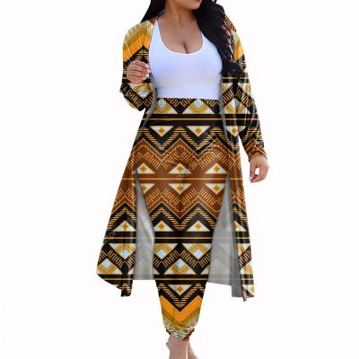 China Factory Wholesale Anti-pilling Africa Style Tribal Print Customize Your Design Plus Size Women 2pcs Open Long Sleeve Cardigan And Gaiters for sale