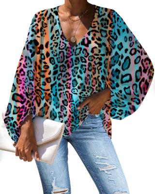 China Anti-pilling One Piece Delivery Ladies Chiffon Blouses Leopard Prints Colorful Customize LOGO Oversize Loose Blouses Women Chiffon T-Shirt for sale