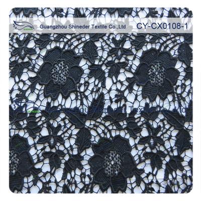 China White / Black Color Nylon Cotton Floral Dress Fabric , Embroidered Lace for sale