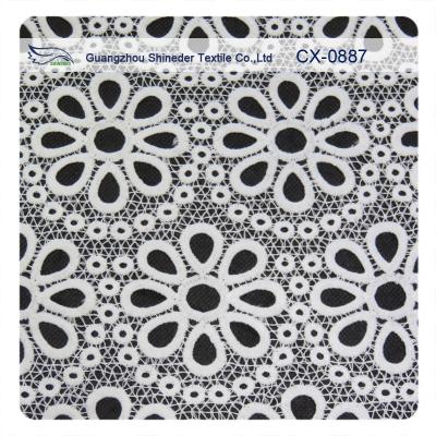 China White Embroidered  Lace Fabric , Polyester repeated Floral Bud Silk Fabrics Garment for sale