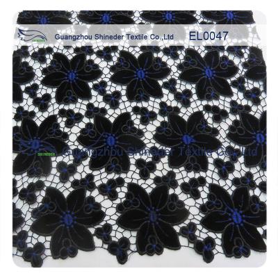 China Anti - Static Embroidered Lace Fabric Black Width 130 - 135cm Polyester Material for sale