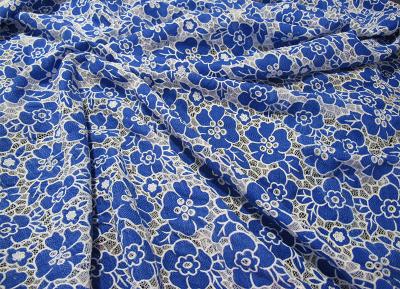 China Gestricktes Baumwoll-Polyester-Spitze-Gewebe-Blau mit Burnout-Blumen-Spitze (CY-DK0019) zu verkaufen