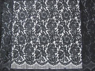 China Cotton Nylon Rayon Floral Corded Lace Mesh Fabric Black Eco Friendly SGS BV ITS for sale