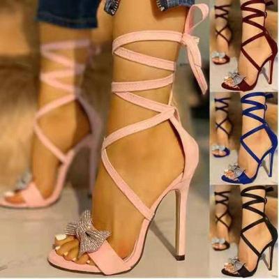 China Factory Sale Nightclub Party Ladies CUSHIONING Shoes Heel Ankle Strap Set Foot Arch Height Increasing Thin Heel Sandals for sale