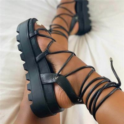 China Fashion Trend Dropshipping Ladies Summer Roman Sandals Solid Color Open Toe Platform Cross Straps Women's Sandals 2021 for sale