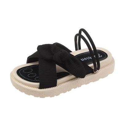 China Fashion Trend Summer Girls New Fashion Sandals Solid Color Open Toe Cross Strap Bow Waterproof Platform Women Sandals for sale