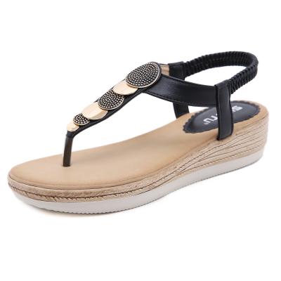 China Fashion Trend Dropshipping Ladies Summer Sandals Solid Color Flip Flops Wedge Ankle Strap Women Roman Sandals for sale