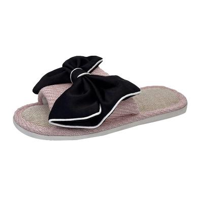 China Fashion Trend 2021 New Ladies Fashion Slippers Open-toed Bowknot Solid Color Soft Unique Ladies Slippers for sale