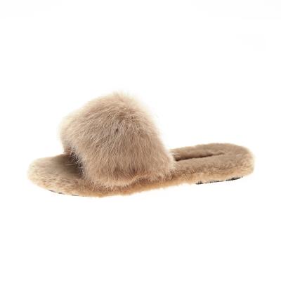 China 2021 Fashion Trend New Arrival Rainbow Slippers Women Faux Fur Cotton Indoor Ladies Indoor Winter Slippers Warm Colorful Fur Plush for sale