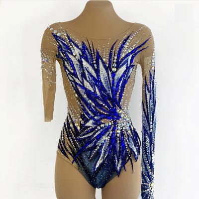 China Breathable Figure Skating Dress Girls Long Sleeve Rhinestones Skirt Spandex Dance Costumes Sexy Ice Skating Dress for sale