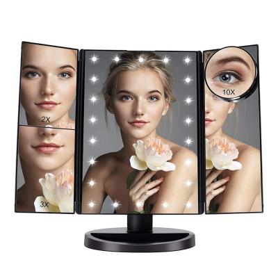 China Lit 24 Light Touch Screen Touch Screen Light Control Folding Sublimation Mirror Led Magnifying Desks 3 Dial Mirror Lamp For Makeup for sale