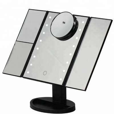 China Desk Mirror LED Lightup Tri Side 1/2X/3X Foldable Makeup Mirror Magnifying Led Beauty Mirror for sale