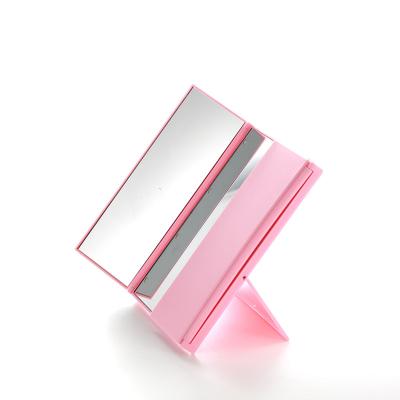 China Pocket Mirror Triple Square Shape Travel Portable Led Lighted Folding Mirror for sale