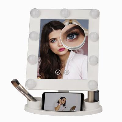 China Lighted Vanity Mirror with Lights Hollywood Mirror Lighted Makeup Mirror with Phone Holder, 3 Color 10X Detachable 