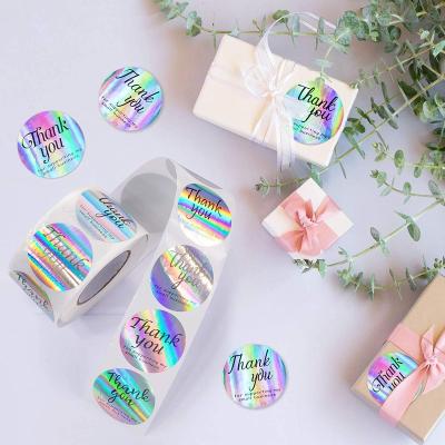 China Cute Rainbow 4 Waterproof Designs Holographic Thank You Roll Stickers Sealing Labell for Small Business 500pcs 1.5 inch for sale