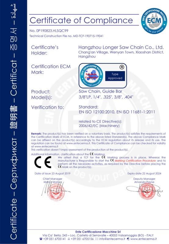 CE - Hangzhou Longer Sawchain Co., Ltd.