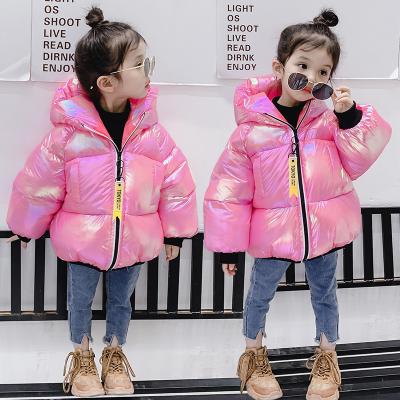 China 2021 Waterproof High Quality Hooded Jacket Girls Waterproof Kids Stripper Jacket Shiny Pink Bottoms For Winter for sale