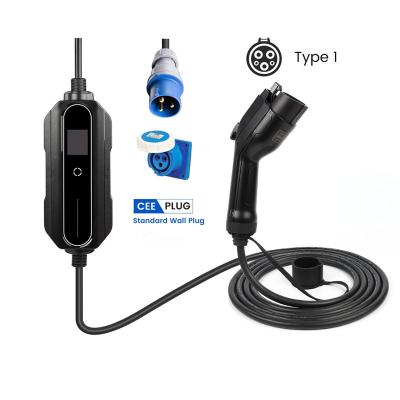 China Electric Vehicle Charging Workersbee Type 1 10-32A Adjustable Current EV Charger 5 Meters Cable With Blue ECO Plug for sale