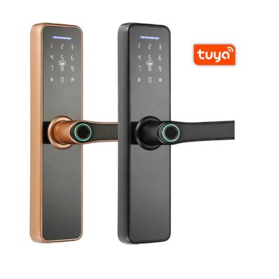 China Aluminum alloy online instruction visual tuya door smart lever lock with free promotion material for sale