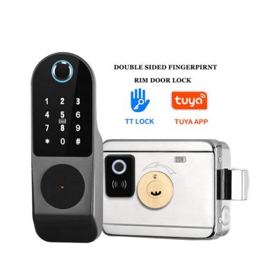 China Wooden door front panel ttlock tuya wifi fingerprint unlock stainless steel rim lock cylinder mortise lock with wifi for sale