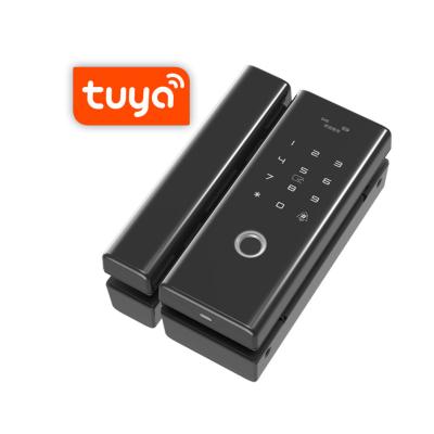 China Zinc alloy wireless remote control frameless door lock tuya glass swing for office for sale