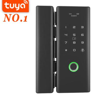 China App Zinc Alloy Black Smart Digital Biometric Fingerprint Tuya Glass Door Lock for sale