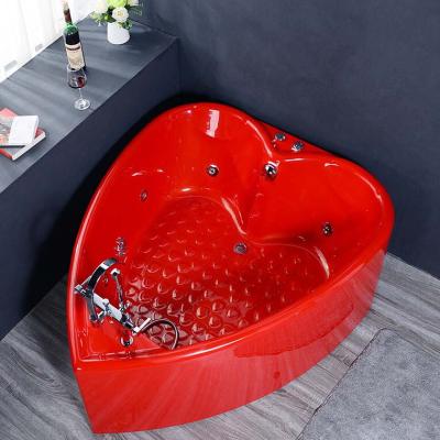 China BALISI freestanding 1.5 meter red heart-shaped acrylic bathtub with bubble bath massage configuration for sale