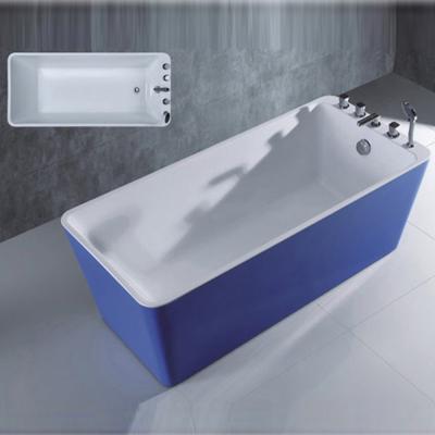 China BALISI 1.6 meter blue acrylic square modern freestanding bathtub with rounded corners and faucet standing for sale