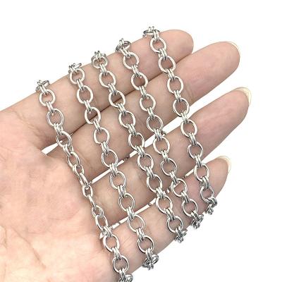 China Jewelry Making Hip Hop Stainless Steel Accessories Chains Bulk Gold Plated Double Ring Chain Roll For Men's Jewelry Making for sale