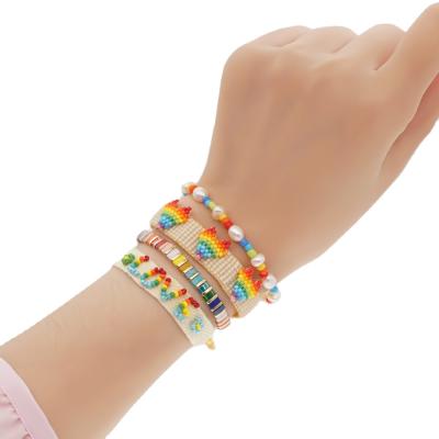 China 2021 Latest BOHEMIA Bohemian Friendship Set Lady Jewelry Hand Miyuki Rainbow Beads Bracelet Set One for sale